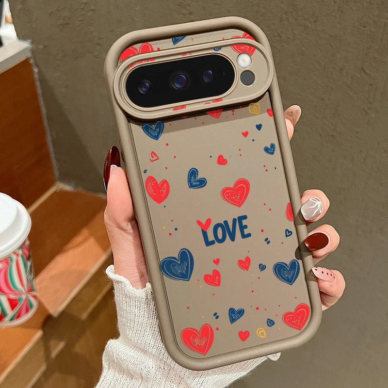 Love Heart Pattern Soft Case For Google Pixel 8A 8 Pro 9 Pro XL Shockproof Candy Color TPU Silicone Phone Cover For Pixel 9 Pro