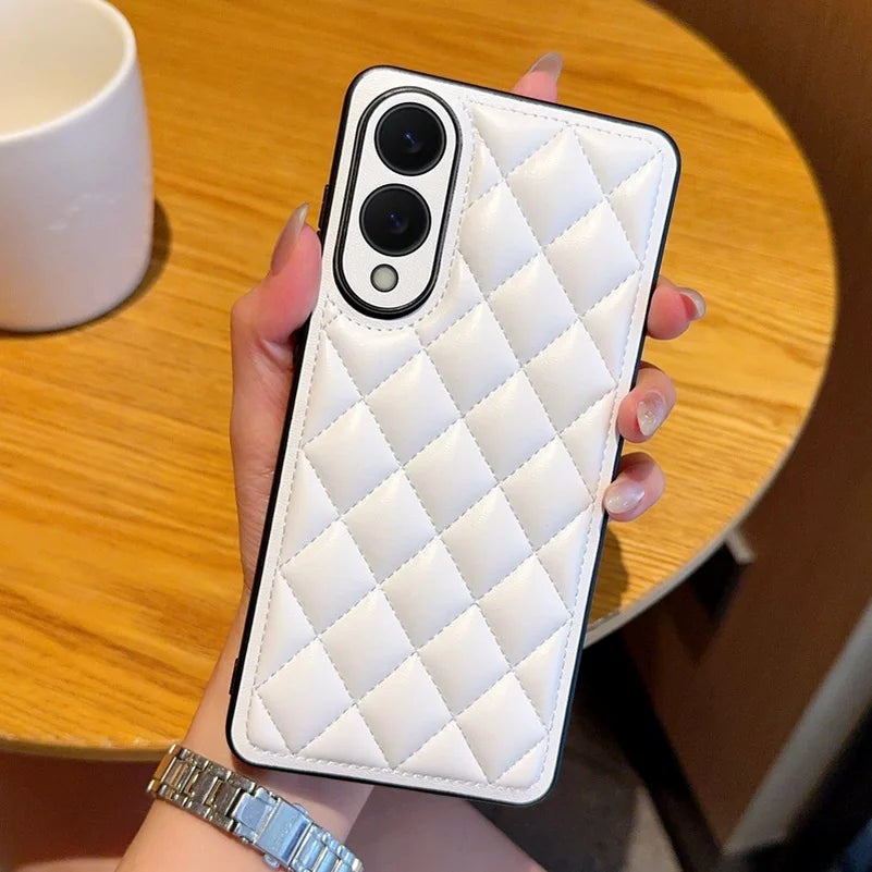 Three-dimensional Puff Check Small Fragrance Style Leather Case For Samsung S25 Edge S25 Ultra Galaxy S24 + s23 Plus S22 Cover