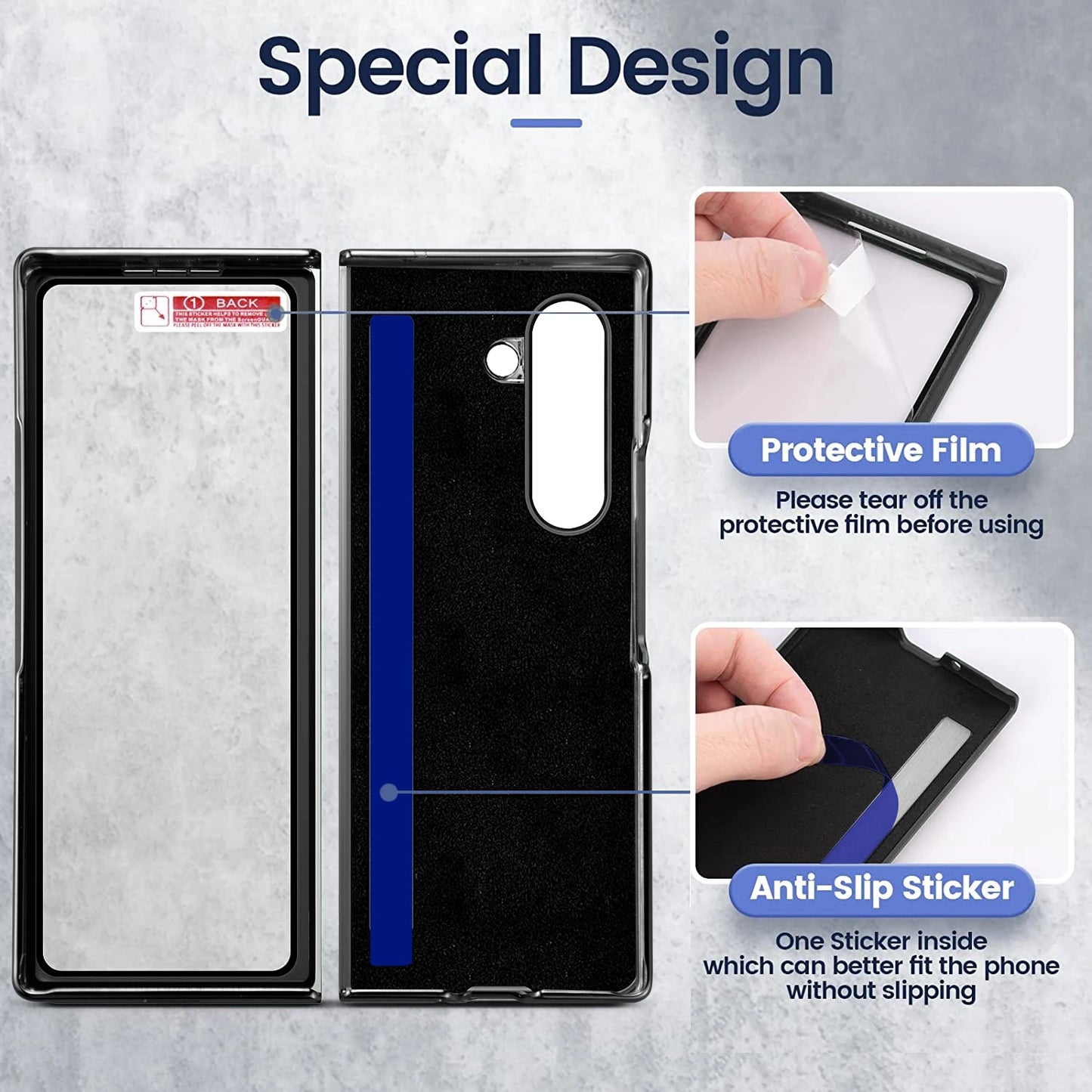 VIETAO Crazy Horse Plain PU Leather Mobile Phone Case With Temper Glass For Samsung Galaxy Z Fold 6 Fold 5 Fold 4 Fold 3 Fold 2