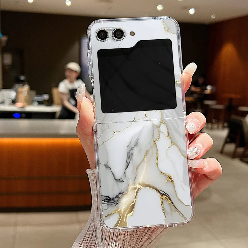 For Samsung Galaxy Z Flip 6 5 4 3 Case Luxury Watercolor Marble Pattern Hard Clear Folding Cover For Samsung Z Flip6 Flip5 Flip4