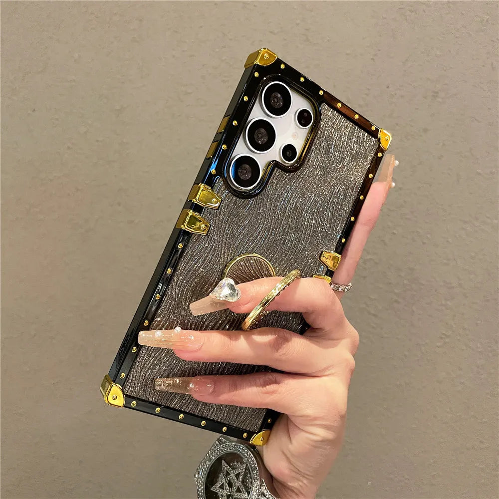 Luxury Ring Stand Case For Samsung Galaxy S25 Edge S24 S23 Ultra S24FE S25Plus Bracket Bling Cover Fundas