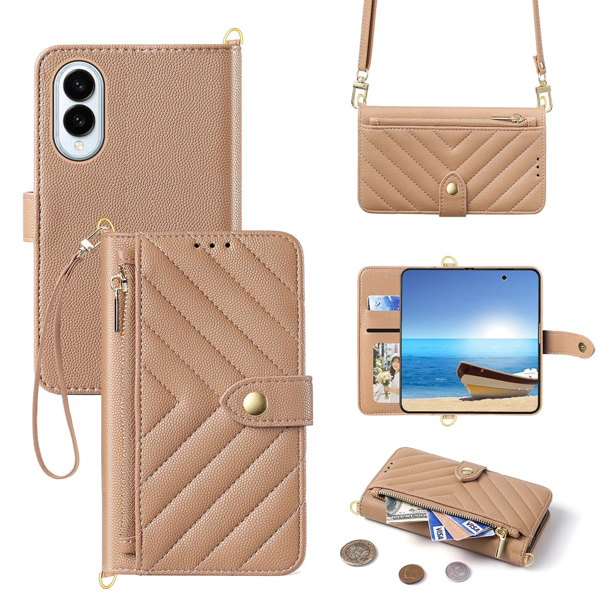 Crossbody Long Lanyard Zipper Cards Solt Wallet Leather Case for Samsung Galaxy Z Fold8 Fold 8 Wide Shockproof Book Stand Cover