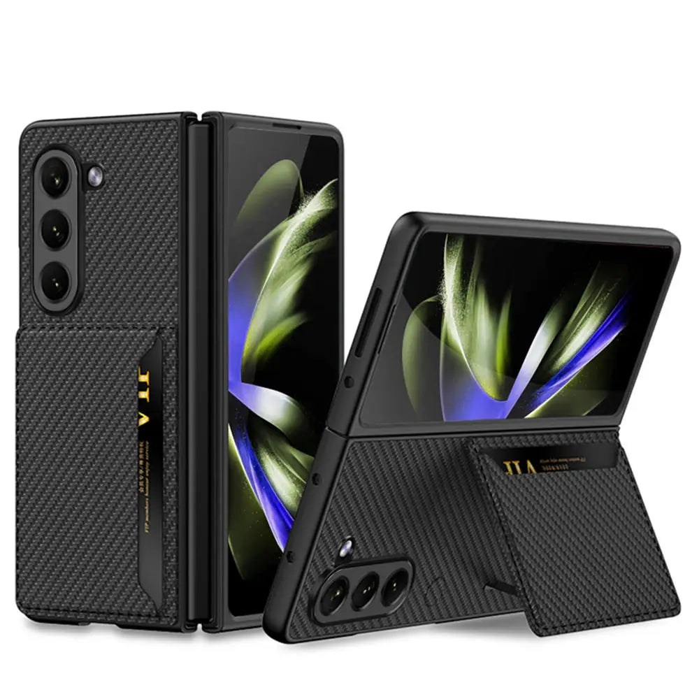 for Samsung Galaxy Z Fold 5 Card Bag Plain Leather Case Anti-fingerprint Delicate Touch Drop-proof Full Protection Cover