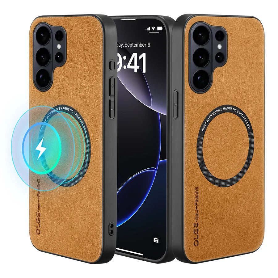 For Magsafe Phone Case For Samsung Galaxy S26 S25 S24 S23 S22 S21 S20 Puls Ultra Magnetic Wireless Charging Leather Back Cover