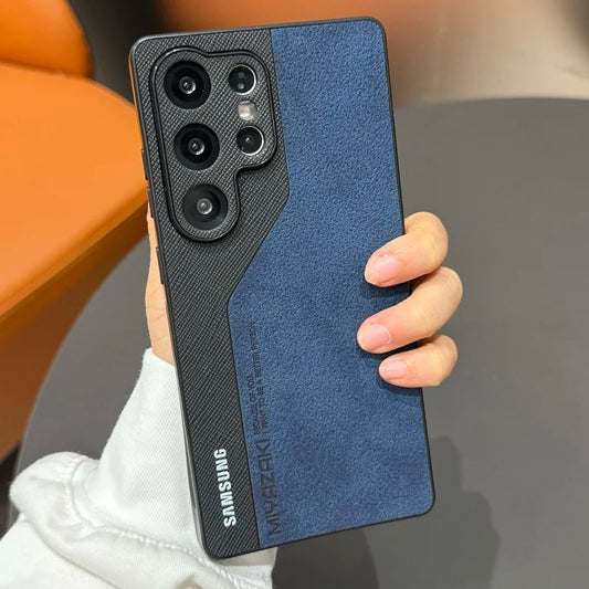 Luxury Double Color Case For Samsung Galaxy S25 S24 S23 S22 Ultra S24 Plus Lambskin Leather Slim Silicone Cover For S25Ultra