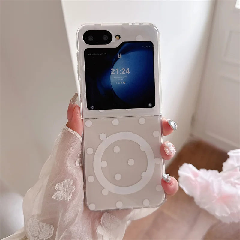 Simple Polka Dot Magnetic Phone Case For Samsung Galaxy Z Flip 7 6 5 4 3 Flip6 Flip7 Cover with Magsafe Clam Shell Stand Cases