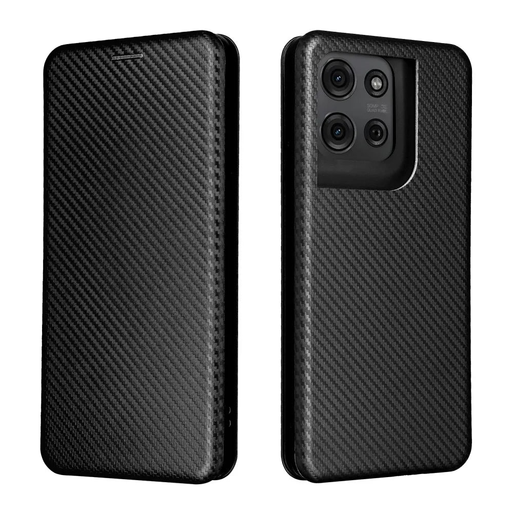 Magnetic Close Carbon fiber Flip Cover Leather Wallet Book Case For Motorola Moto Edge 50 40 30 20 Ultra Pro Fusion Neo