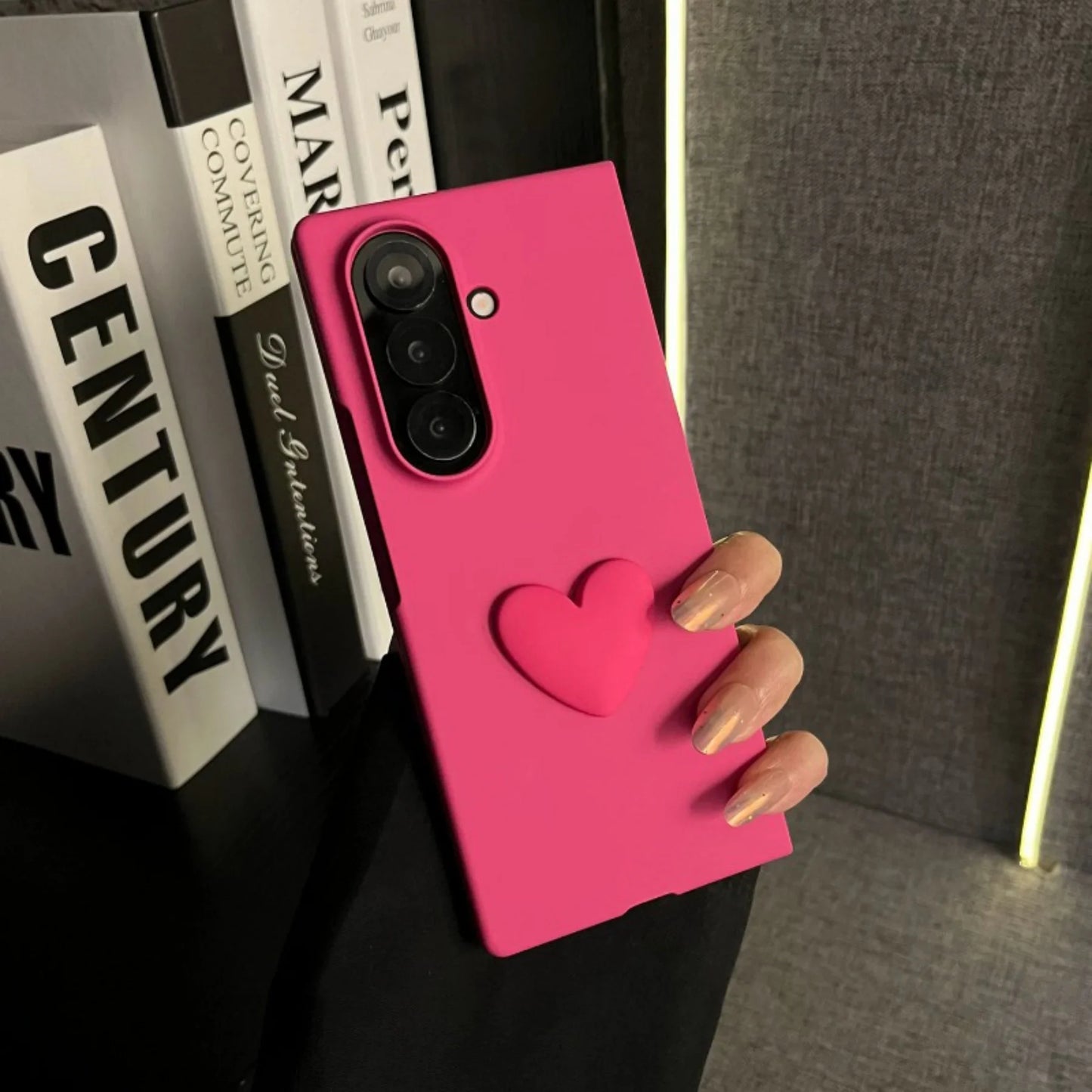 Ins Cute Simple 3D Love Heart Solid Color Phone Case for Samsung Galaxy ZFold7 Z Fold 6 Z Fold6 Z Fold5 Shockproof Back Cover