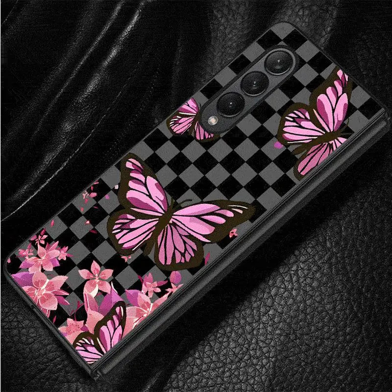 Black Flower Cases for Samsung Galaxy Z Fold6 Z Fold3 ZFold4 Z Fold5 5G Z Fold4 5G Coque Bumper Shockproof Cover