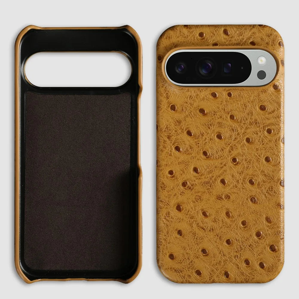 Ostrich Genuine Leather Case for Google Pixel 9 Pro 8Pro 7A 6Pro 6A 5A 9ProXL Luxury Cowhide Back Cover Coque Protective Shell