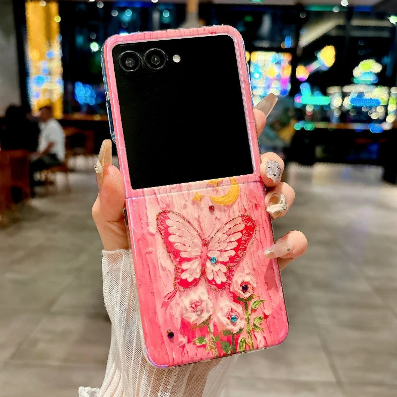 Fashion Pink Butterfly Case For Motorola Razr 60 50 Ultra Razr+ 2025 50Ultra 2-piece Set Aesthetic Flower Shockproof Cover Funda