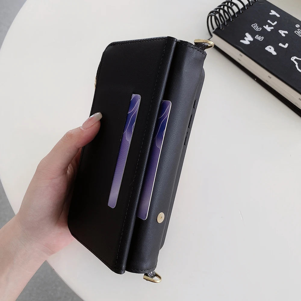 Fashion Zipper Wallet crossbody Case for Samsung Galaxy S25 S24 S23 S22 Ultra S25 Plus FE Samsung A56 A36 A26 A16 Leather Cover