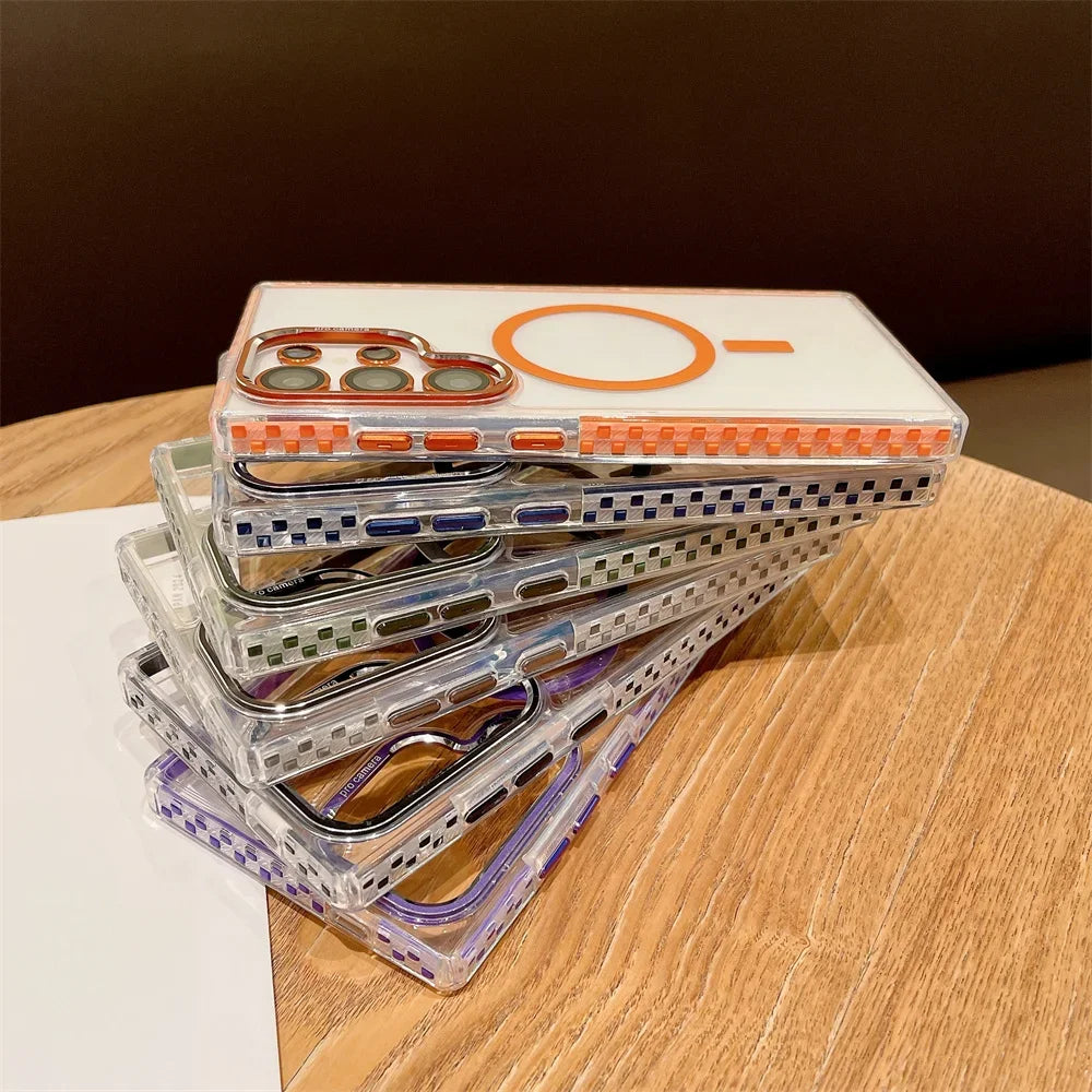 Magnetic for Magsafe Colorful Border Phone Case For Samsung Galaxy S25 S24 Plus S23 S22 Ultra S25Ultra Slim Transparent Cover