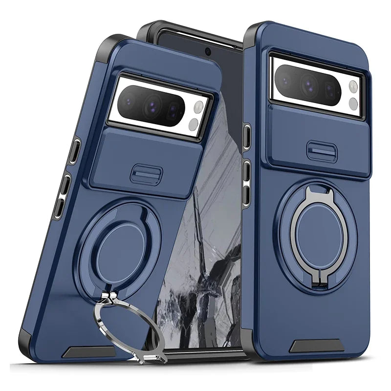 Magnetic Phone Case For Google Pixel 9A 9 Pro XL Rotating Folding Bracket Cover For Pixel 10 10Pro XL Slide Camera Protect Cover