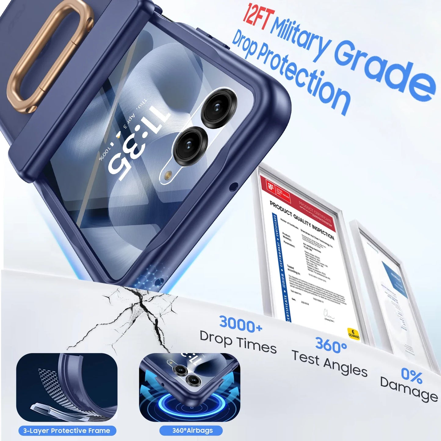 With Ring Holder,Screen Protector All-Inclusive Soft Cover Shockproof Wireless Charging for Motorola Razr 2025/2024-Blue