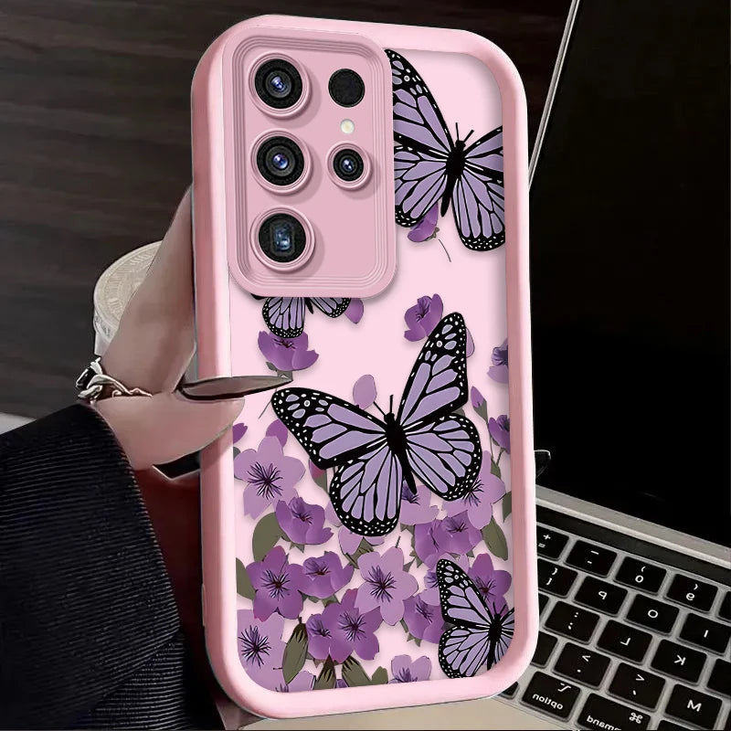 Purple Butterfly Phone Case for Samsung Galaxy S24 S25 S23 Ultra S22 S21 Plus FE A36 A56 A26 A16 A06 A15 A25 A35 A55 5G Cover