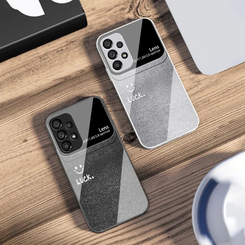 Sunshine Smile Silver For Samsung Galaxy S10 4G S20 11E 30 S21 22 S24 Fe Pro S23 S25 Ultra 5G S9 Tempered Glass Phone Case