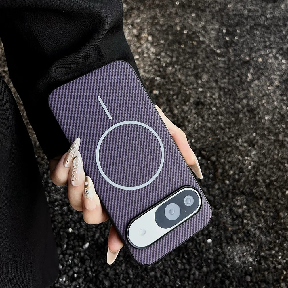 Carbon Fiber Grain Plain Leather Built-in Thin Magnetic Ring Case For Pixel 10 Pro XL Google Pixe10 Pro protect Cover