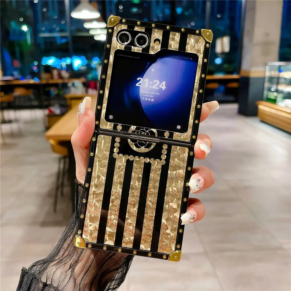 Luxury Gold Plating Flower Case For Samsung Galaxy Z Flip 6 Ring Holder Bracket Cover For Galaxy Z Flip 6