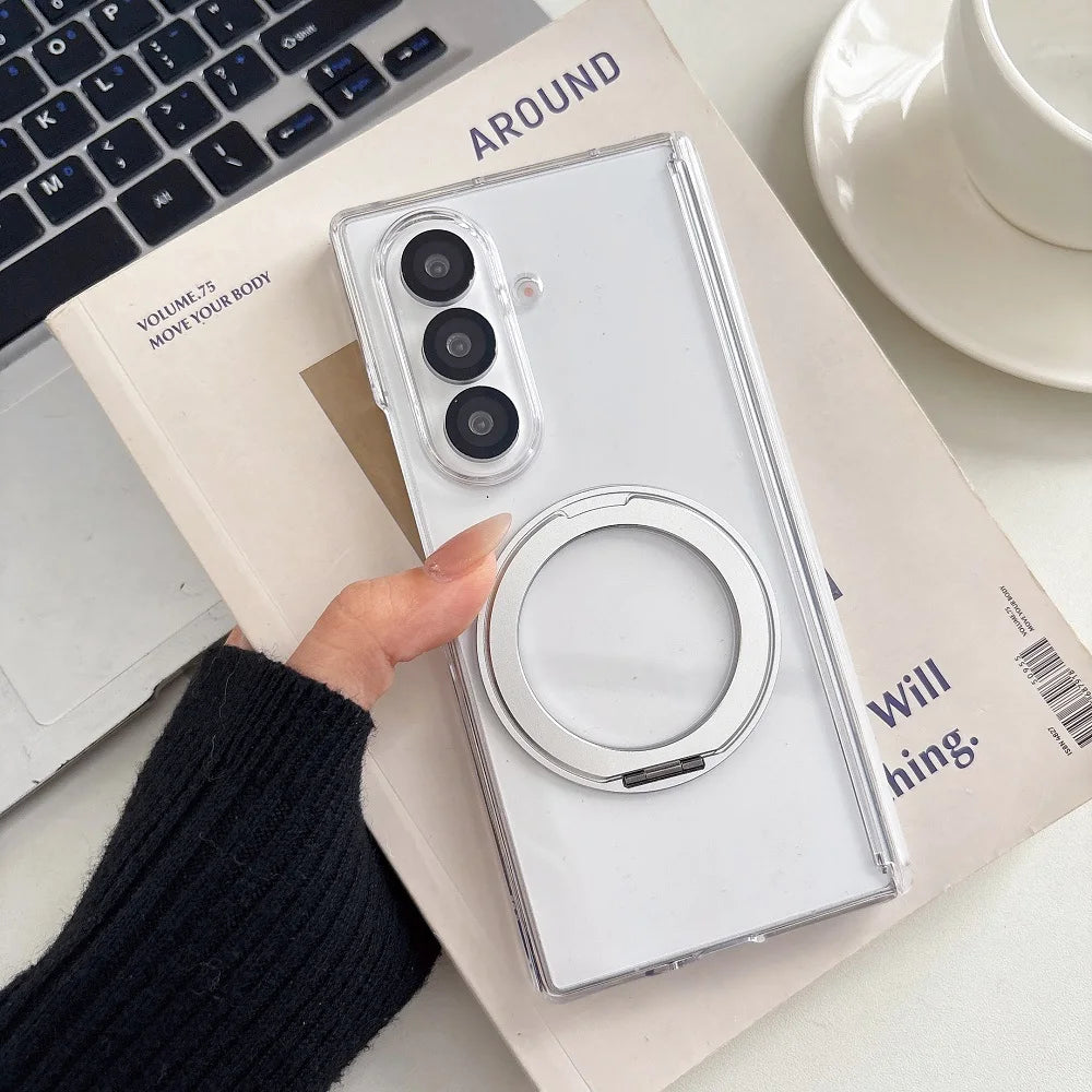 360° Rotating Bracket Transparent Phone Case For Samsung Galaxy Z Fold 7 6 5 4 2pc-Set Hinge Protection Shockproof Back Cover