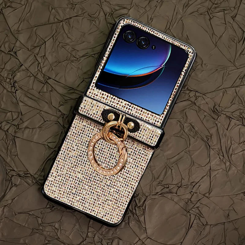 Glitter Diamond-Plated Ring Buckle Phone Case For Moto Razr 50 60 Ultra 2025 + 2024 60Pro Shiny 3-pieces Hard Protective Cover