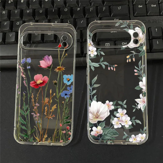 Beautiful Flowers Phone Case For Google Pixel 8A 9 Pro XL 8 Pro 10 7 6A 5G Luxury Floral Pattern Transparent Soft TPU Cover Capa