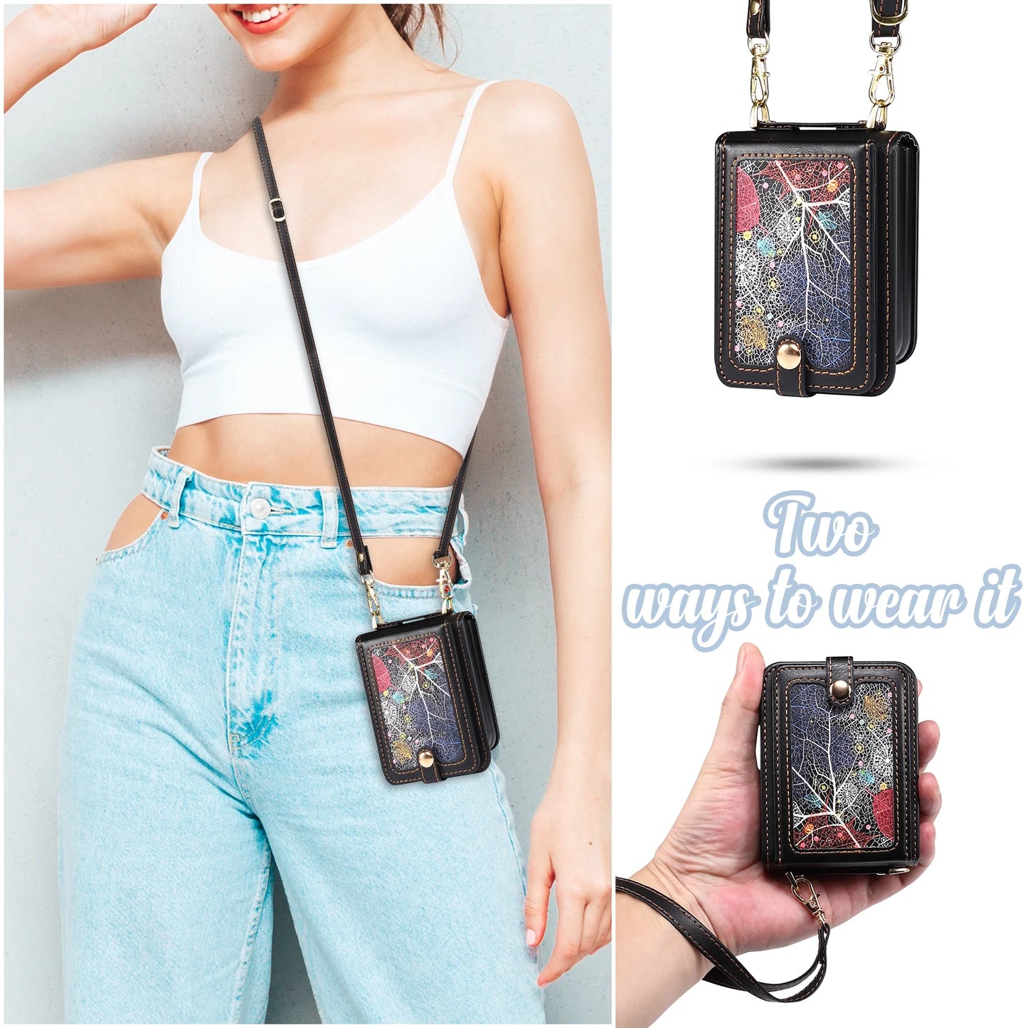 Crossbody Bag Fashion Leather Phone Case For Samsung Galaxy Z Flip 6 5 4 3 Flip5 Flip4 Flip3 5G Long Lanyard Wallet Card Cover