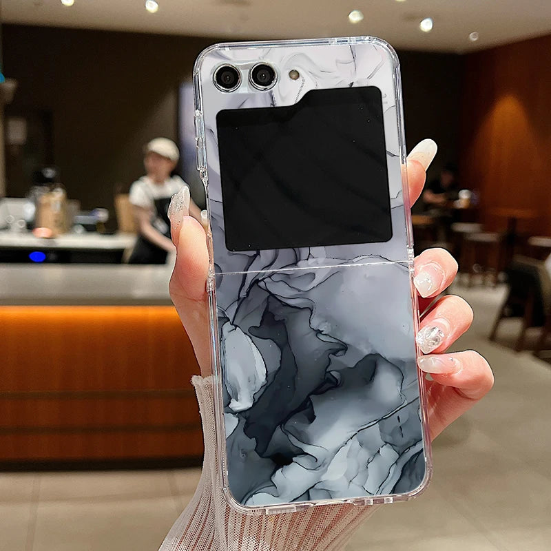 For Samsung Galaxy Z Flip 6 5 4 3 Case Luxury Watercolor Marble Pattern Hard Clear Folding Cover For Samsung Z Flip6 Flip5 Flip4