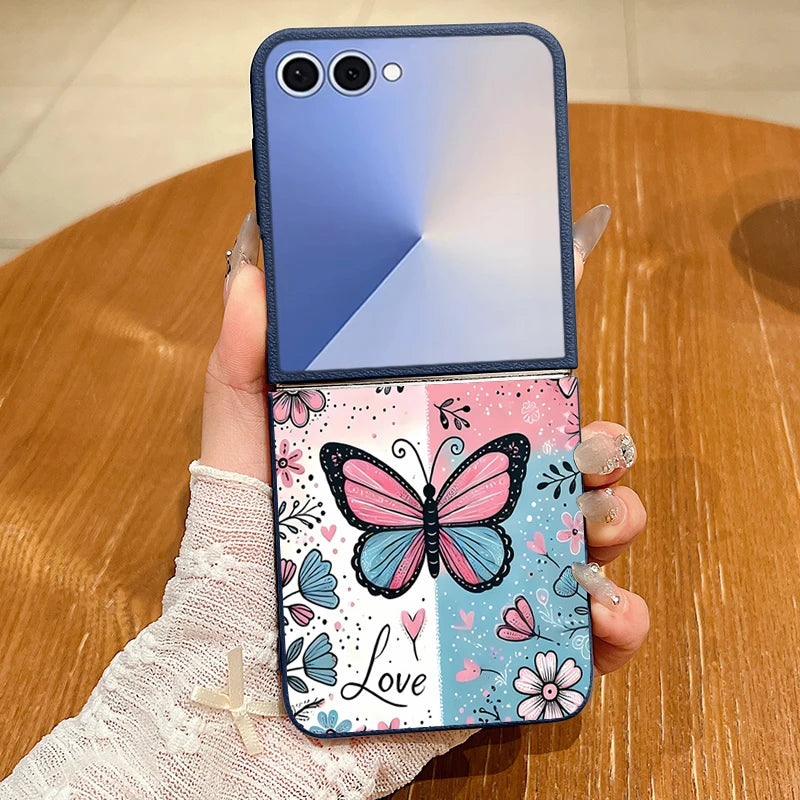 Butterfly Flower Print Magnetic Phone Case For Samsung Galaxy Z Flip 7 FE 6 5 4 3 5G Soft TPU Folding Cover For Samsung Z Flip7