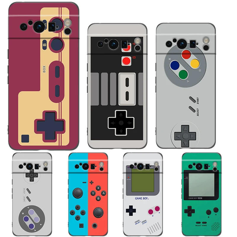 Video Game Boy Vintage GamePad Phone Case For Google Pixel 8 7 6 Pro 6A 7A 5G Soft Silicone Shockproof Black Cover TPU Fundas
