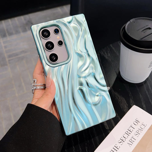 3D Plating Wave Wrinkle Matte Solid Color Case For Samsung S25 S24 Plus S23 Ultra FE A56 A36 A26 A16 A06 A55 A35 A25 Soft Cover