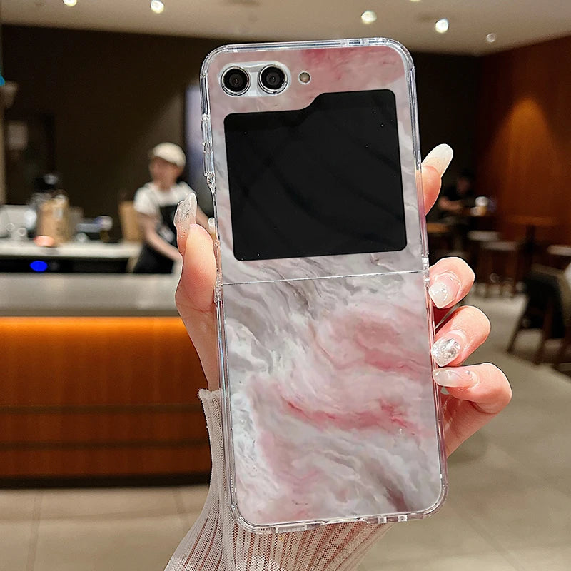 For Samsung Galaxy Z Flip 6 5 4 3 Case Luxury Watercolor Marble Pattern Hard Clear Folding Cover For Samsung Z Flip6 Flip5 Flip4