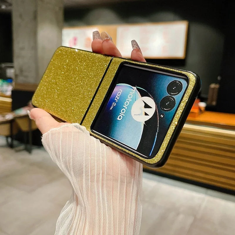 Luxury Bling Glitter Phone Case For Motorola Razr 50 40 Ultra Moto Razr40 Razr50Ultra 2023 Slim Hard Plastic PU Leather Cover