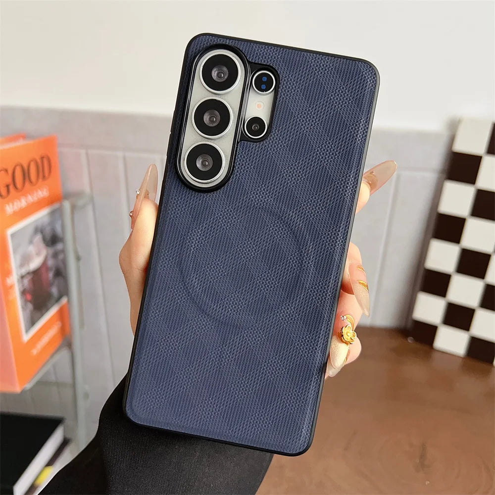 Business Leather Pattern Shockproof Case for Samsung Galaxy S26 Ultra Plus S26+ A57 A37 A17 Magnetic Wireless Charging Cover
