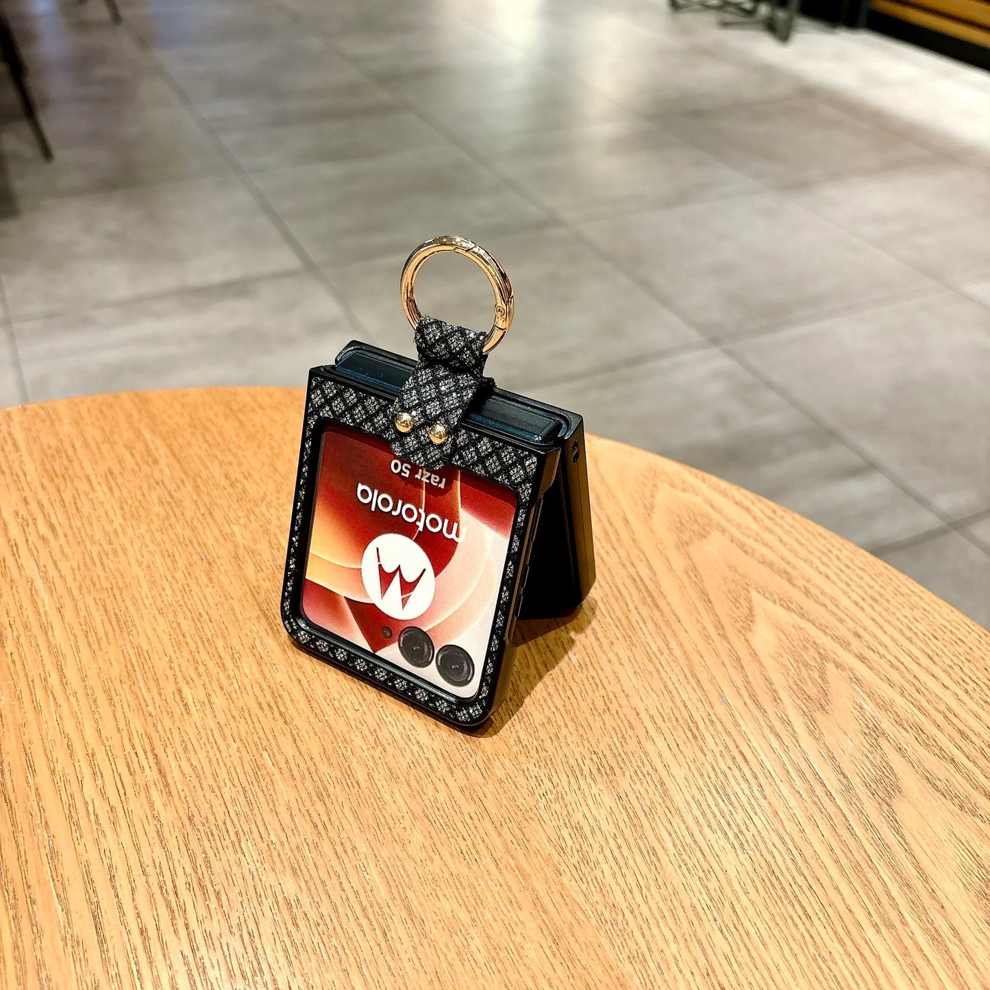 Luxury Glitter Metal Ring Leather Plastic Folding Case For Motorola Razr50 Razr 50 Cover