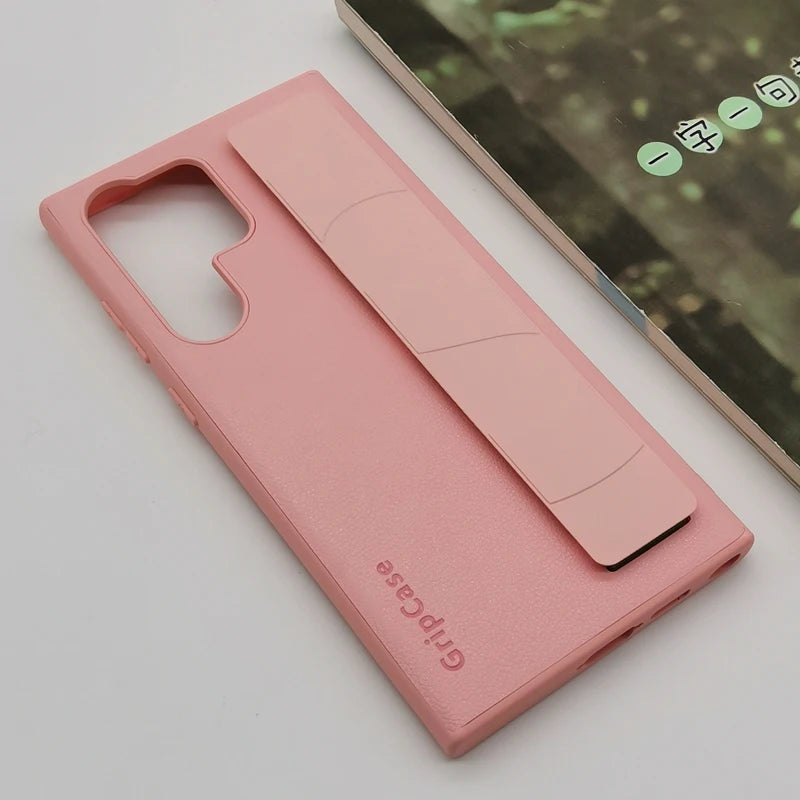 For Samsung Galaxy S22 S23 S24 S25 Plus Ultra Case Leather Grip Cover Back Protective Cover S25+ Wrist Strap Leatherette Cover