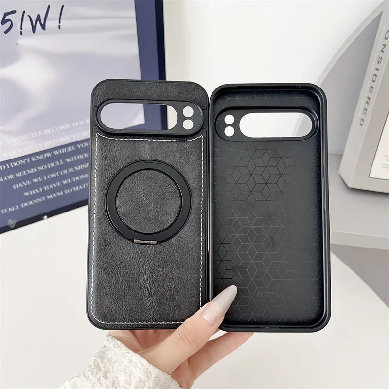 Luxury Leather Rotating Bracket Magnetic For Magsafe Case For Google Pixel 10 9 8 7 6 Pro 5 4 3 XL 3A 4A 5A 6A 7A 8A 9A 5G Cover