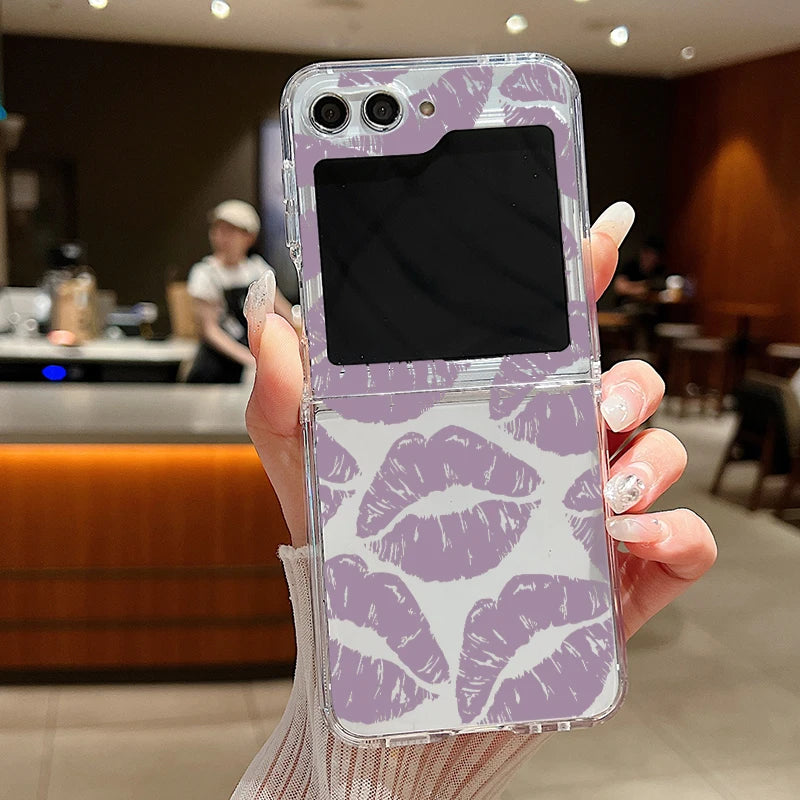 Luxury Kiss Lips Phone Case For Samsung Galaxy Z Flip 6 5 4 3 Metal Buckle Clear TPU Folding Cover For Samsung Z Flip6 Flip5