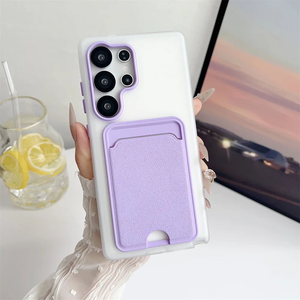 Luxury Card Holder Bag Phone Case For Samsung Galaxy S25 Edge S24 S23 Ultra Plus S24 FE Shockproof Card Slot Wallet Matte Cover