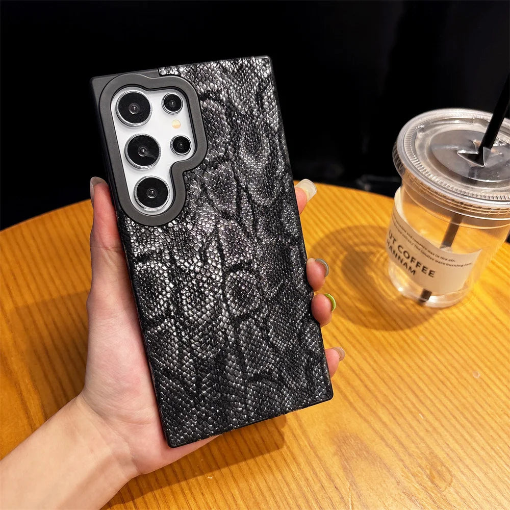 Leather Snake Magsafe Case for Samsung Galaxy S25 S24 S25 Ultra S22 S23 Plus Magnetic Wireless Charging Soft Silicone Cover