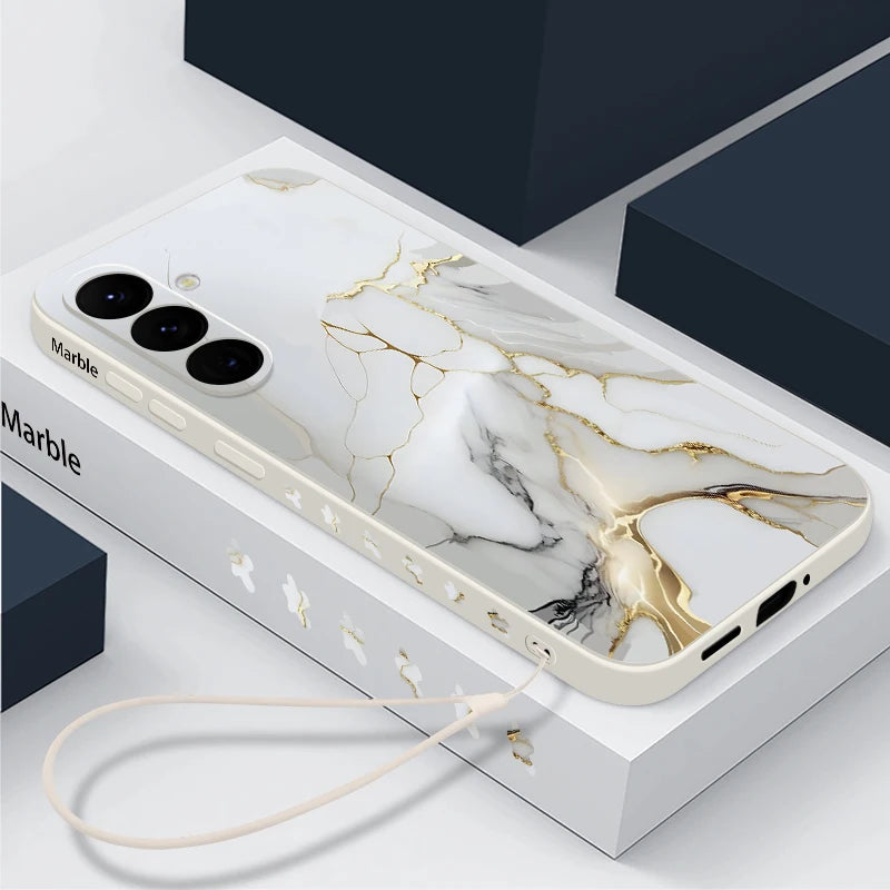 Colorful Marble Case For Samsung Galaxy S24 S23 S22 Ultra S25 S21 S20 FE A15 A25 A35 A55 A52 A53 A54 5G A36 A56 Lanyard Cover