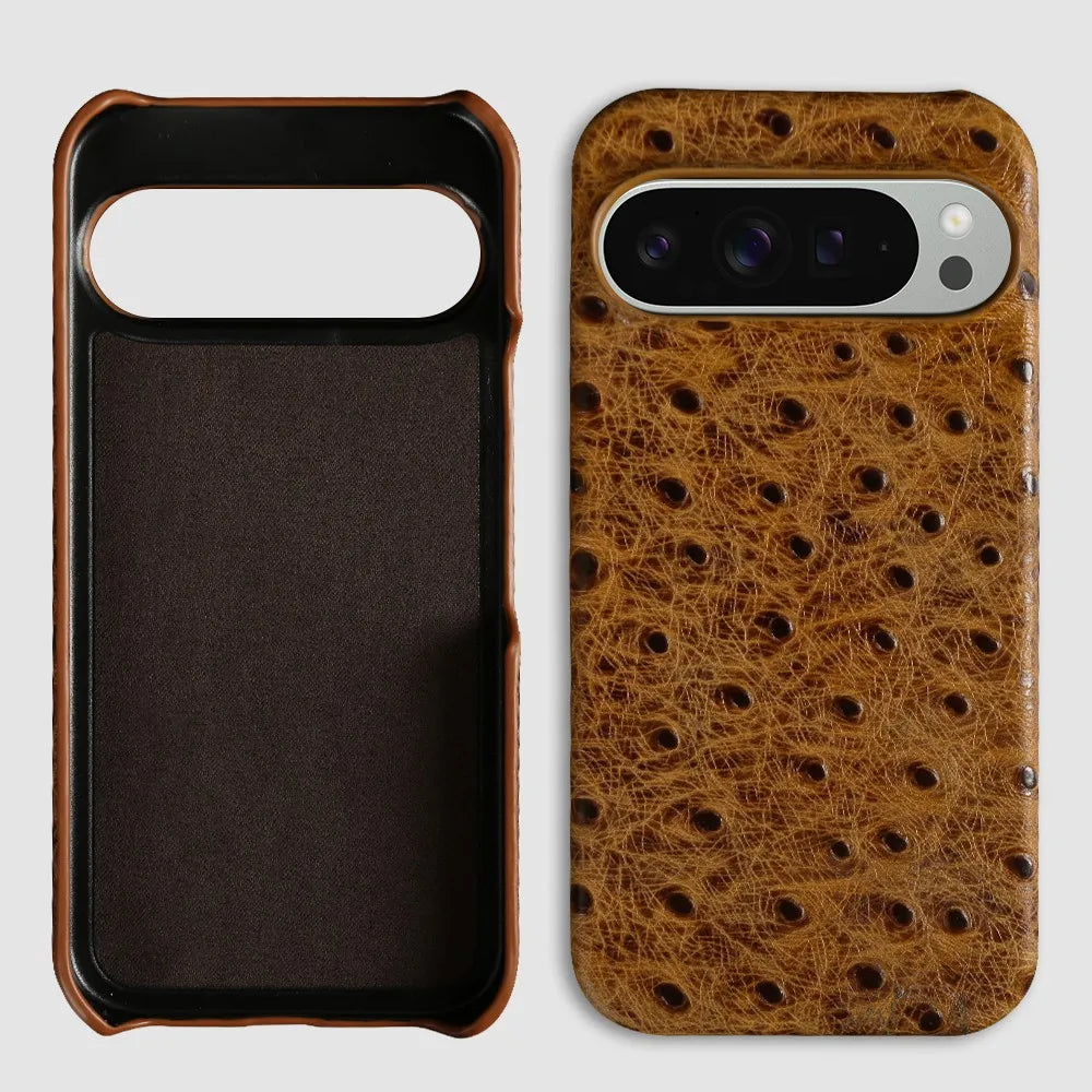 Ostrich Genuine Leather Case for Google Pixel 9 Pro 8Pro 7A 6Pro 6A 5A 9ProXL Luxury Cowhide Back Cover Coque Protective Shell