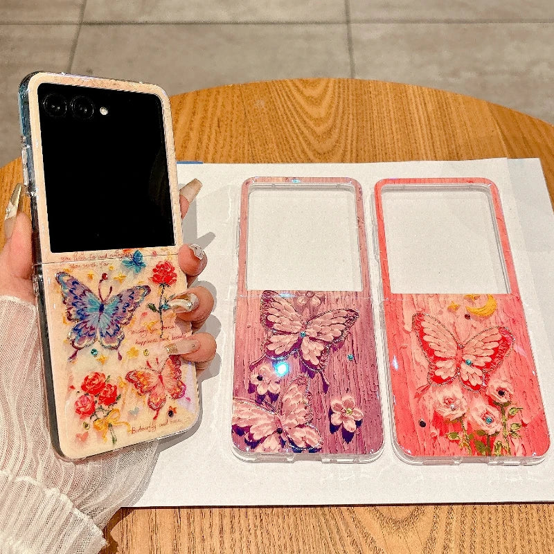 Fashion Pink Butterfly Case For Motorola Razr 60 50 Ultra Razr+ 2025 50Ultra 2-piece Set Aesthetic Flower Shockproof Cover Funda