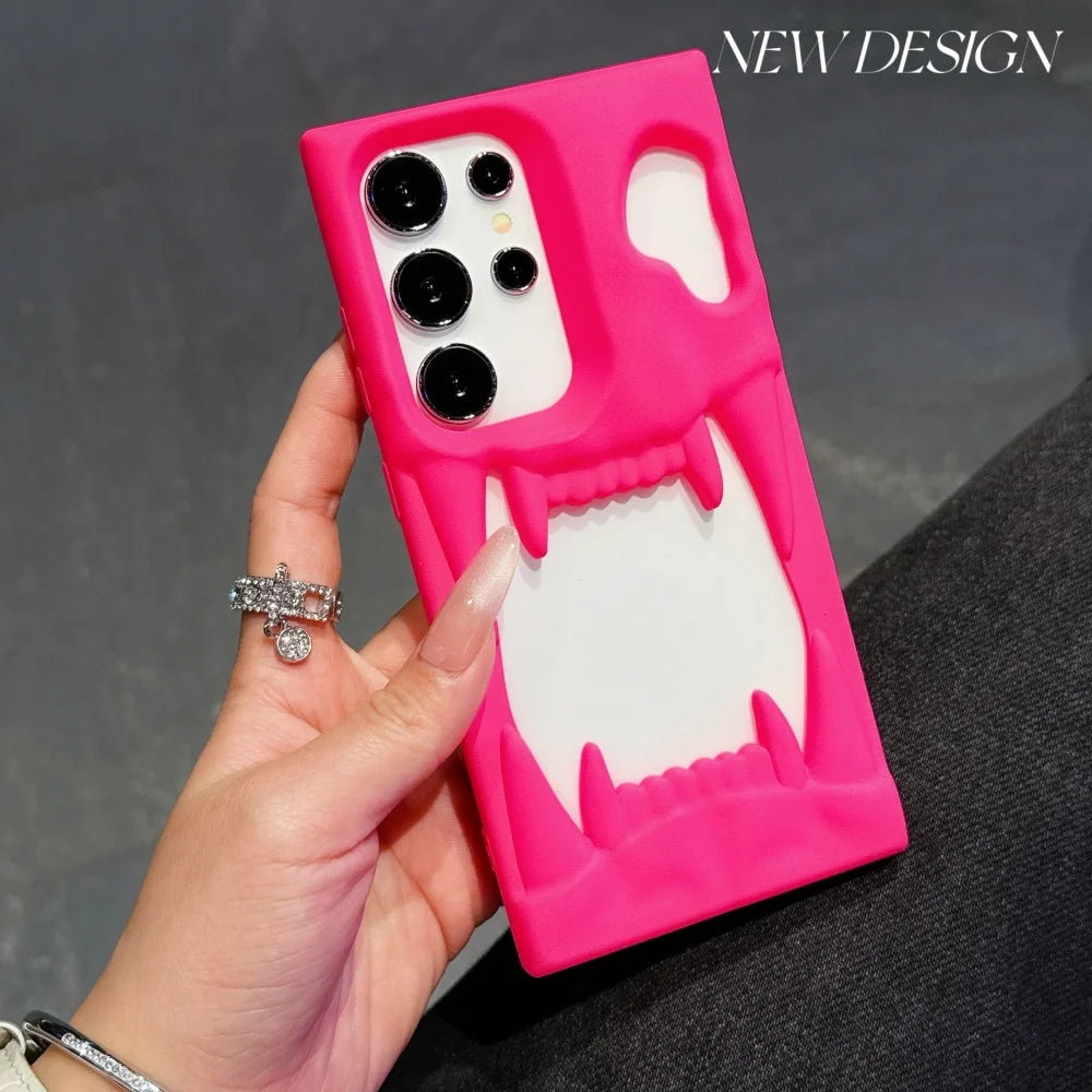 Luxury Hollow 3D Skeleton Tiger Teeth Case For Samsung Galaxy S25 S24 Plus Ultra Matte Metallic Fluorescence Shockproof Cover