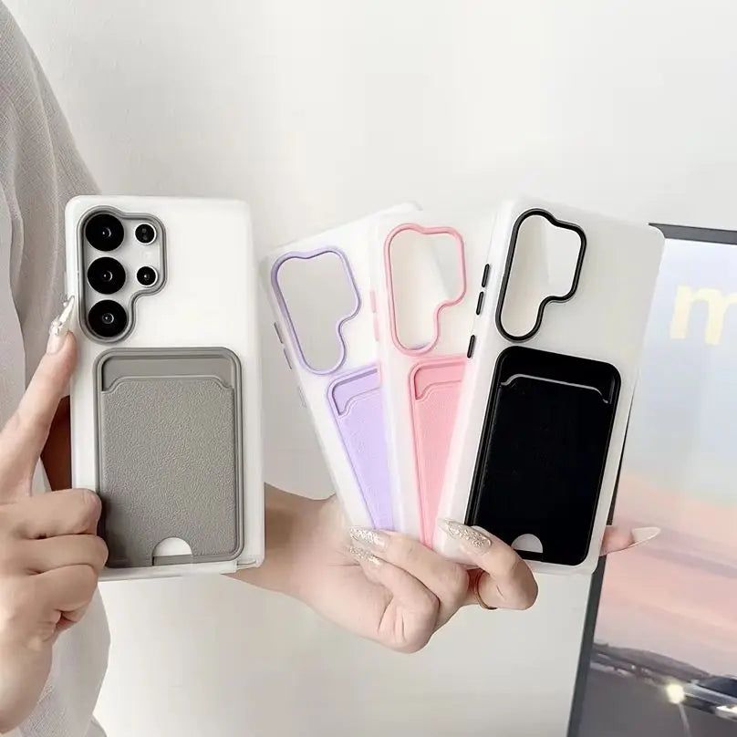 Luxury Card Holder Bag Phone Case For Samsung Galaxy S25 Edge S24 S23 Ultra Plus S24 FE Shockproof Card Slot Wallet Matte Cover