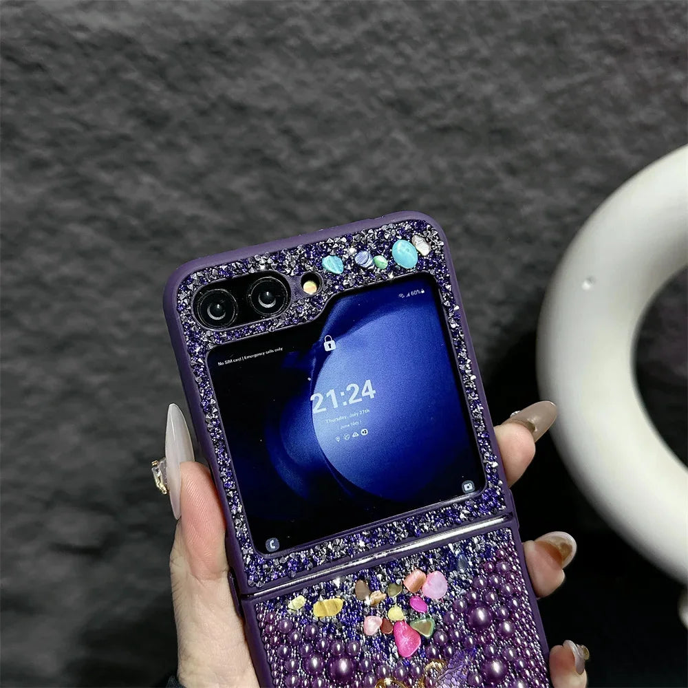 Original Slim Butterfly Jewelled Phone Case For Samsung Galaxy Z Flip 7 6 5 4 3 5G PC Hard Shell Shockproof Protector Back Cover