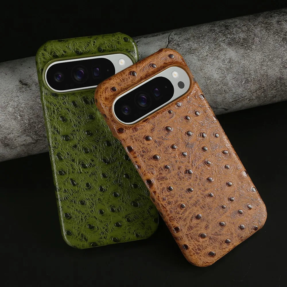 Ostrich Genuine Leather Case for Google Pixel 9 Pro 8Pro 7A 6Pro 6A 5A 9ProXL Luxury Cowhide Back Cover Coque Protective Shell