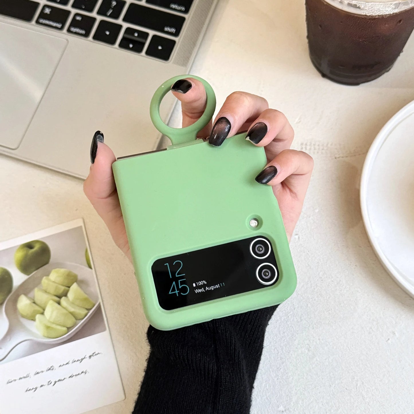 Ring Holder Matte Liquid Silicone Protective Cases For Samsung Galaxy ZFlip4 ZFlip3 Solid Color Soft Bumper Shockproof Cover