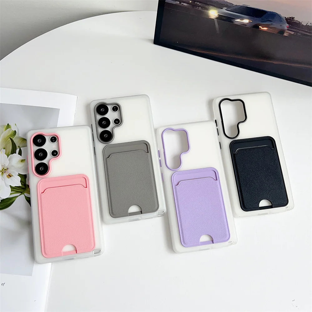 Luxury Card Holder Bag Phone Case For Samsung Galaxy S25 Edge S24 S23 Ultra Plus S24 FE Shockproof Card Slot Wallet Matte Cover