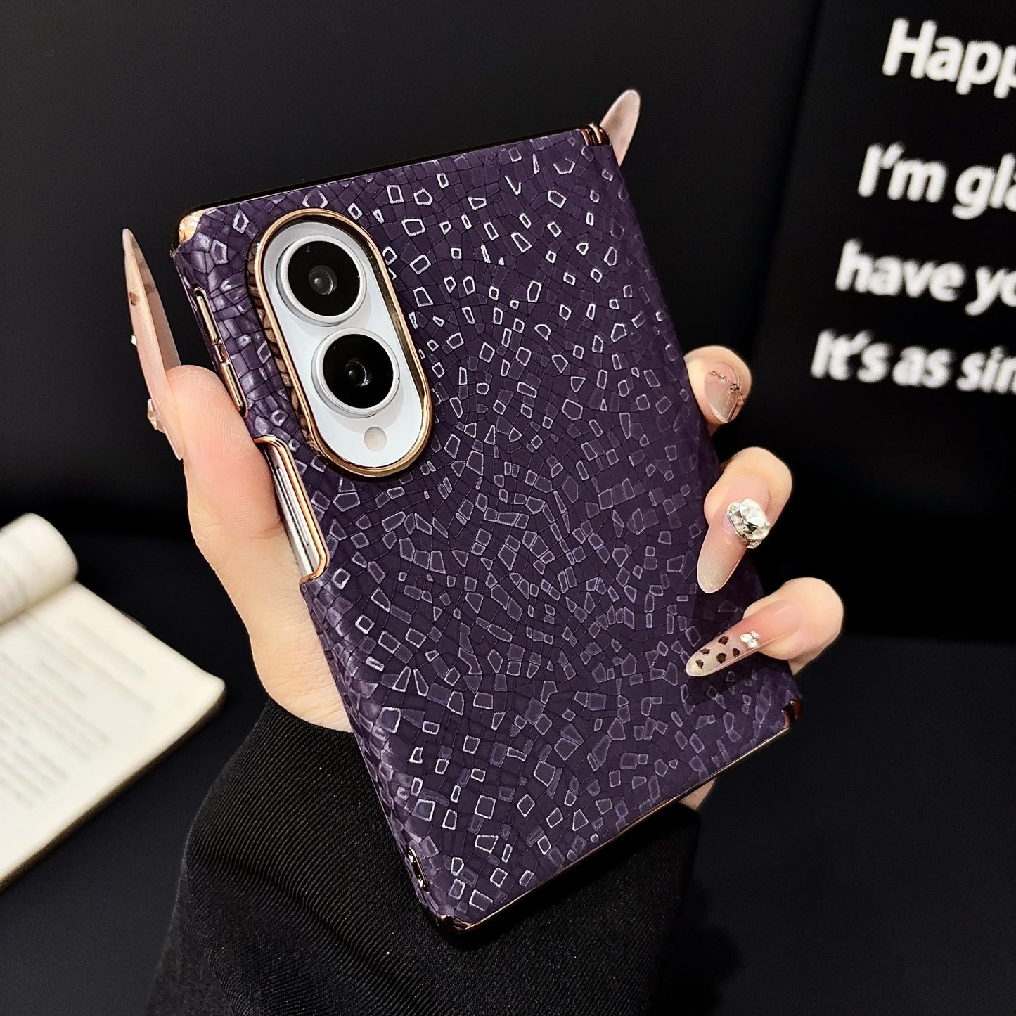 Luxury Business Mosaic Stone Texture Phone Case for Samsung Z Fold 8 Wide Axis Protection Shockproof Skin Feel Slim Fit Cover